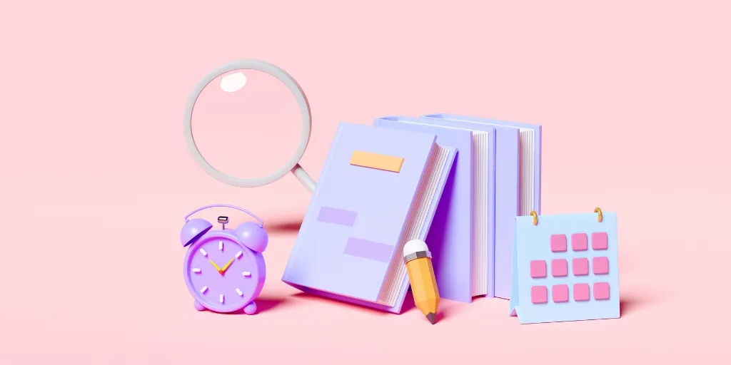 時計・虫眼鏡・本・ペン・カレンダー